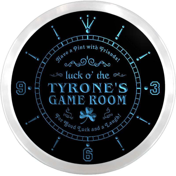 ADVPRO Tyrone's Irish Pub Game Room Custom Name Neon Sign Clock ncx0244-tm - Blue