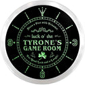 ADVPRO Tyrone's Irish Pub Game Room Custom Name Neon Sign Clock ncx0244-tm - Green