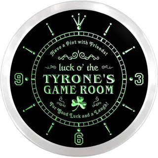 ADVPRO Tyrone's Irish Pub Game Room Custom Name Neon Sign Clock ncx0244-tm - Green