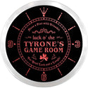 ADVPRO Tyrone's Irish Pub Game Room Custom Name Neon Sign Clock ncx0244-tm - Red