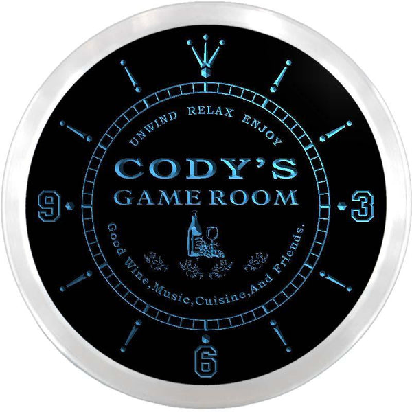 ADVPRO Cody's Game Room Wine Custom Name Neon Sign Clock ncx0245-tm - Blue