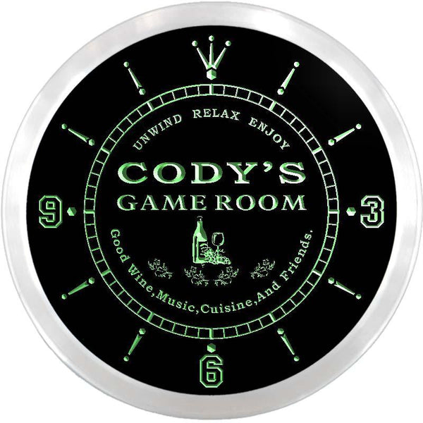 ADVPRO Cody's Game Room Wine Custom Name Neon Sign Clock ncx0245-tm - Green