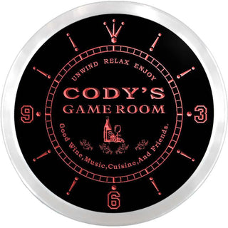 ADVPRO Cody's Game Room Wine Custom Name Neon Sign Clock ncx0245-tm - Red