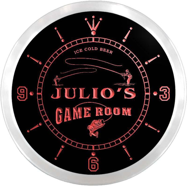 ADVPRO Julio's Fishing Hole Game Room Custom Name Neon Sign Clock ncx0246-tm - Red