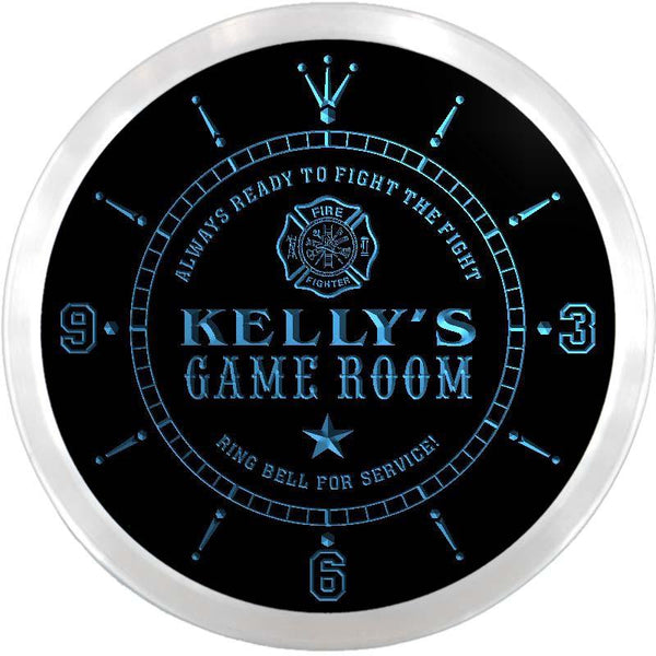 ADVPRO Kelly's Firefighters Game Room Custom Name Neon Sign Clock ncx0247-tm - Blue