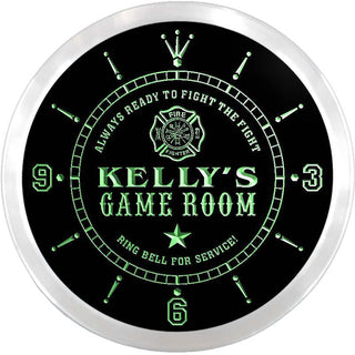 ADVPRO Kelly's Firefighters Game Room Custom Name Neon Sign Clock ncx0247-tm - Green