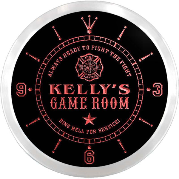 ADVPRO Kelly's Firefighters Game Room Custom Name Neon Sign Clock ncx0247-tm - Red