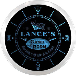 ADVPRO Lance's Cigar Game Room Bar Custom Name Neon Sign Clock ncx0248-tm - Blue