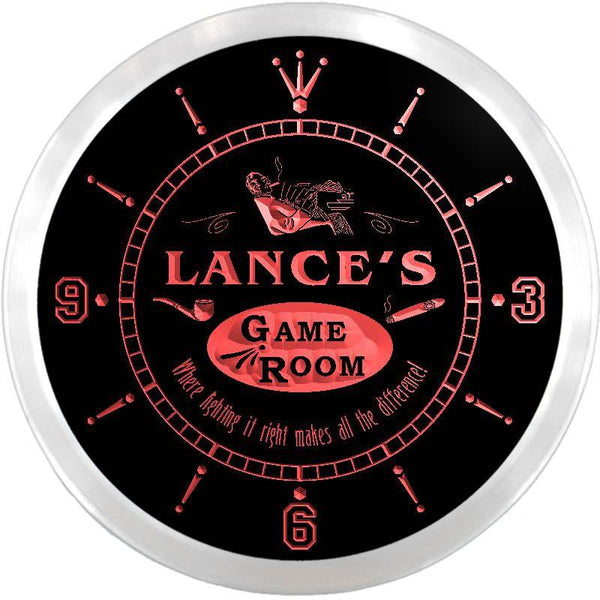 ADVPRO Lance's Cigar Game Room Bar Custom Name Neon Sign Clock ncx0248-tm - Red
