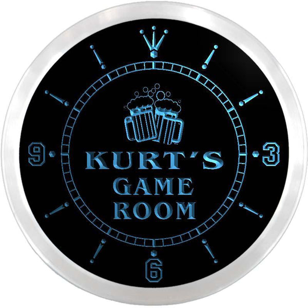 ADVPRO Kurt's Game Room Bar Custom Name Neon Sign Clock ncx0249-tm - Blue