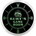 ADVPRO Kurt's Game Room Bar Custom Name Neon Sign Clock ncx0249-tm - Green