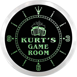 ADVPRO Kurt's Game Room Bar Custom Name Neon Sign Clock ncx0249-tm - Green
