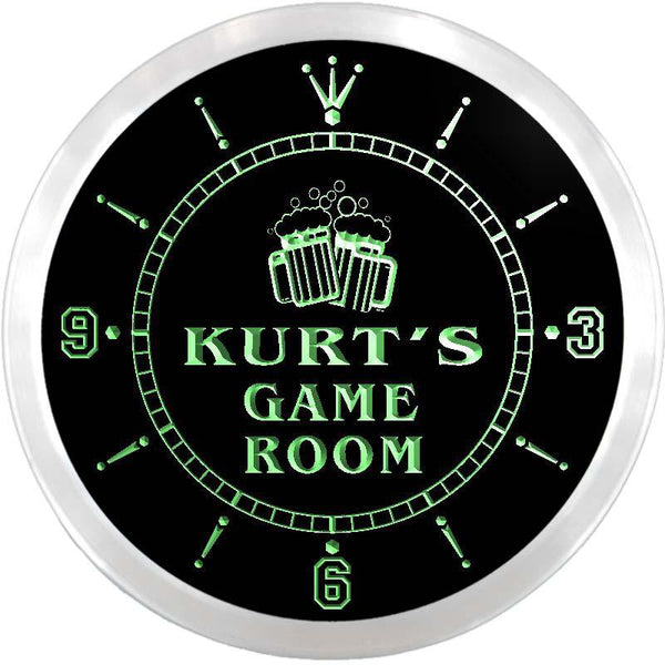 ADVPRO Kurt's Game Room Bar Custom Name Neon Sign Clock ncx0249-tm - Green