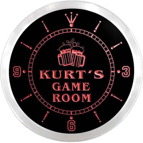 ADVPRO Kurt's Game Room Bar Custom Name Neon Sign Clock ncx0249-tm - Red