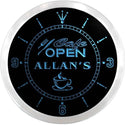 ADVPRO Allan's CAF? Open Custom Name Neon Sign Clock ncx0250-tm - Blue