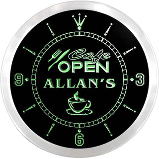 ADVPRO Allan's CAF? Open Custom Name Neon Sign Clock ncx0250-tm - Green