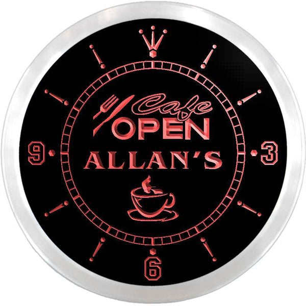 ADVPRO Allan's CAF? Open Custom Name Neon Sign Clock ncx0250-tm - Red