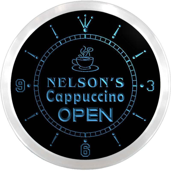 ADVPRO Nelson's Cappuccino Coffee Open Custom Name Neon Sign Clock ncx0251-tm - Blue