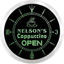 ADVPRO Nelson's Cappuccino Coffee Open Custom Name Neon Sign Clock ncx0251-tm - Green