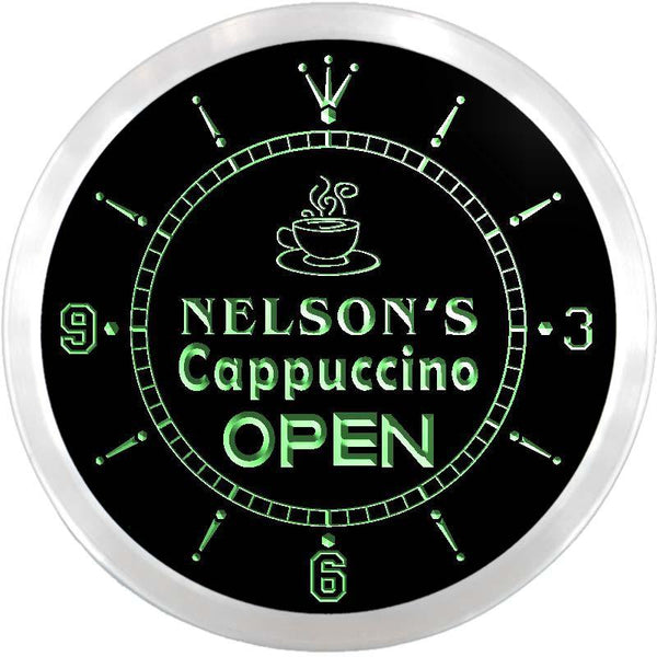 ADVPRO Nelson's Cappuccino Coffee Open Custom Name Neon Sign Clock ncx0251-tm - Green