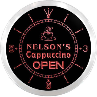 ADVPRO Nelson's Cappuccino Coffee Open Custom Name Neon Sign Clock ncx0251-tm - Red