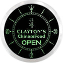 ADVPRO Clayton's Chinese Food Restaurant Custom Name Neon Sign Clock ncx0252-tm - Green