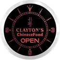 ADVPRO Clayton's Chinese Food Restaurant Custom Name Neon Sign Clock ncx0252-tm - Red