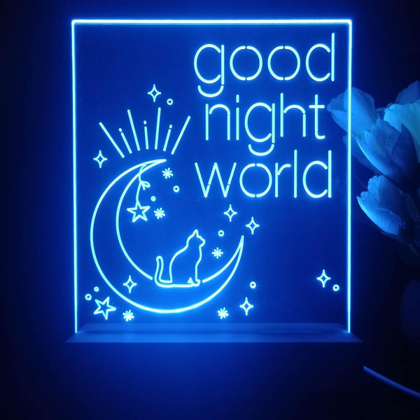 ADVPRO good night world with cat Tabletop LED neon sign st5-j5010 - Blue