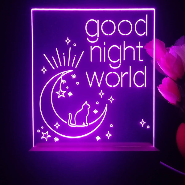 ADVPRO good night world with cat Tabletop LED neon sign st5-j5010 - Purple