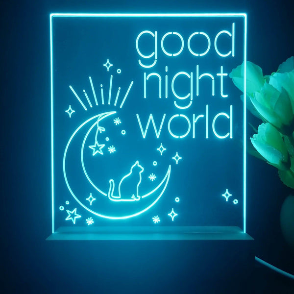 ADVPRO good night world with cat Tabletop LED neon sign st5-j5010 - Sky Blue