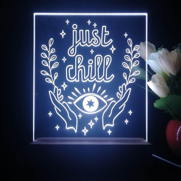 ADVPRO Just Chill_eye, hands with leafs Tabletop LED neon sign st5-j5016 - White