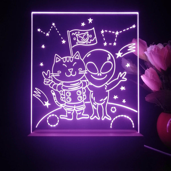 ADVPRO Space adventure _cat with alien Tabletop LED neon sign st5-j5019 - Purple