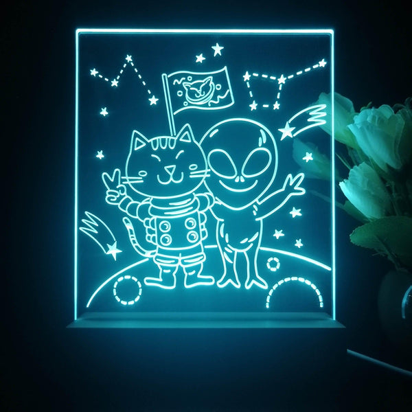 ADVPRO Space adventure _cat with alien Tabletop LED neon sign st5-j5019 - Sky Blue