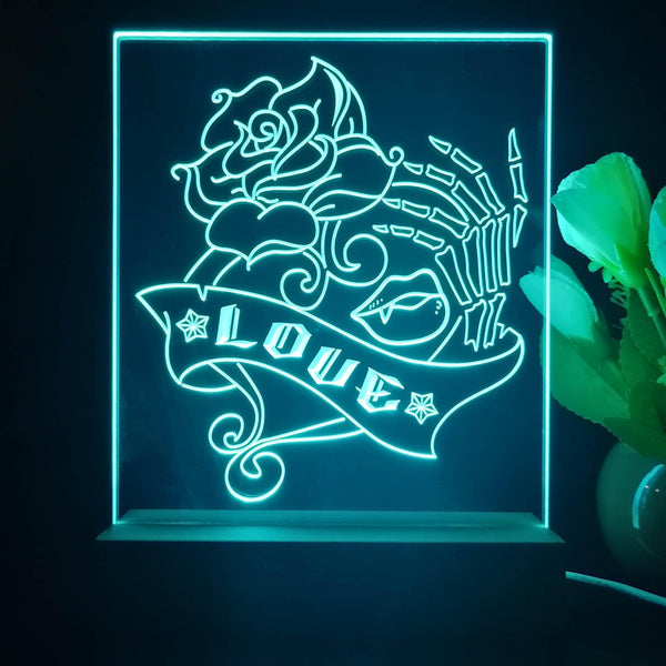 ADVPRO Skull hand with rose and love Tabletop LED neon sign st5-j5037 - Sky Blue