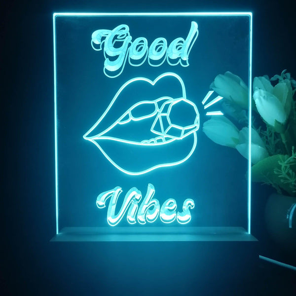 ADVPRO Good vibes with mouth and diamond Tabletop LED neon sign st5-j5055 - Sky Blue