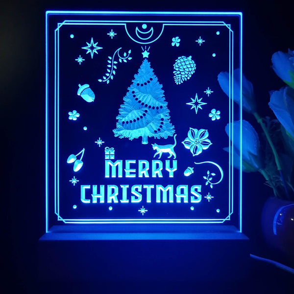 ADVPRO Merry Christmas - little cat with present Tabletop LED neon sign st5-j5110 - Blue