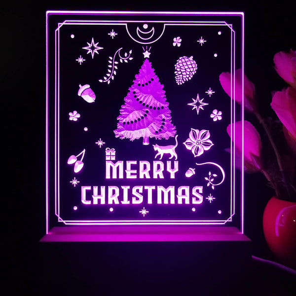 ADVPRO Merry Christmas - little cat with present Tabletop LED neon sign st5-j5110 - Purple
