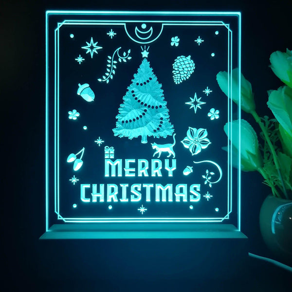 ADVPRO Merry Christmas - little cat with present Tabletop LED neon sign st5-j5110 - Sky Blue