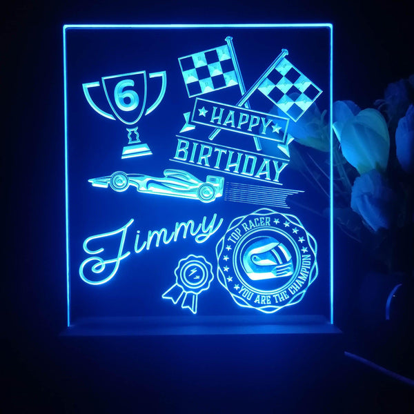 ADVPRO Happy Birthday – boy theme racing car with flag icons B Personalized Tabletop LED neon sign st5-p0043-tm - Blue