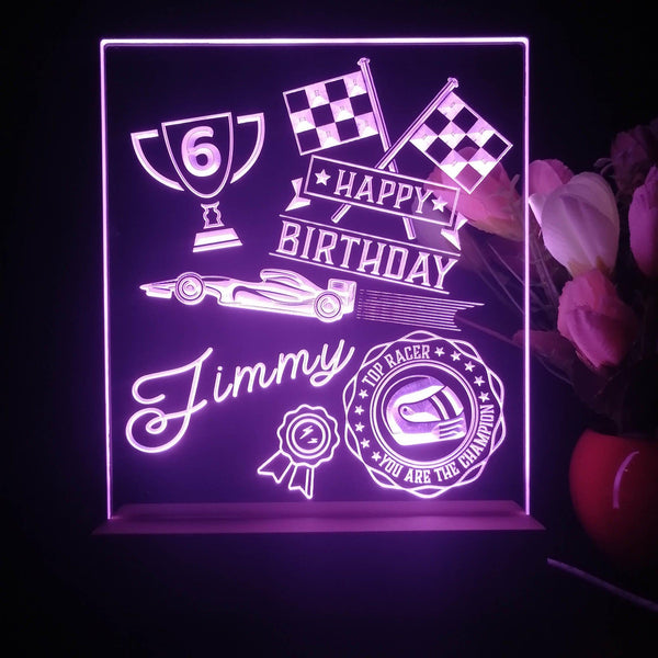 ADVPRO Happy Birthday – boy theme racing car with flag icons B Personalized Tabletop LED neon sign st5-p0043-tm - Purple