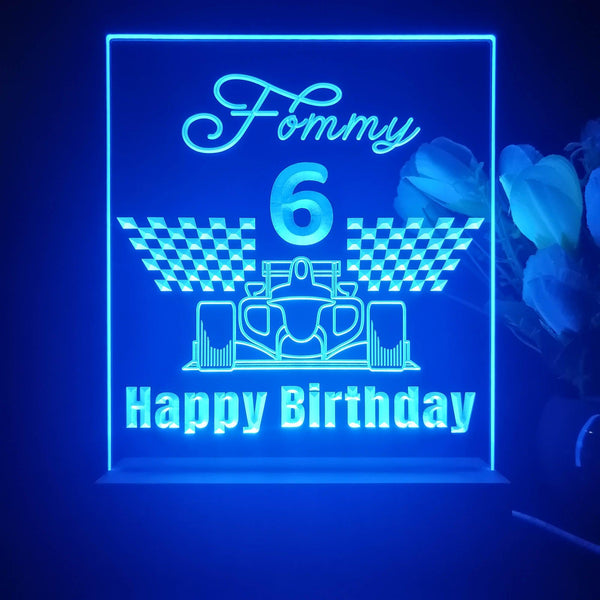 ADVPRO Happy Birthday – boy theme with big racing car at front Personalized Tabletop LED neon sign st5-p0044-tm - Blue