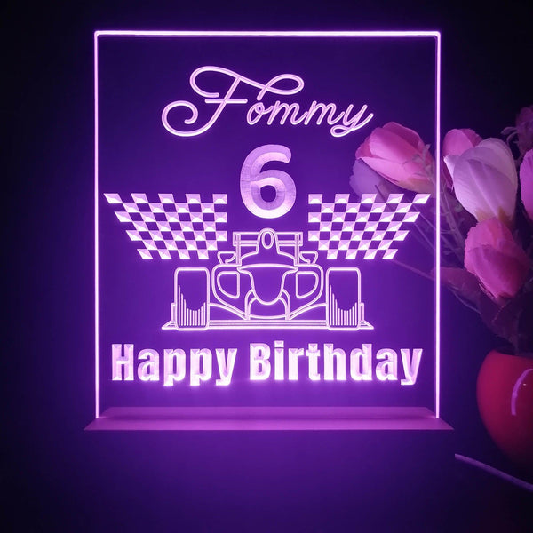 ADVPRO Happy Birthday – boy theme with big racing car at front Personalized Tabletop LED neon sign st5-p0044-tm - Purple