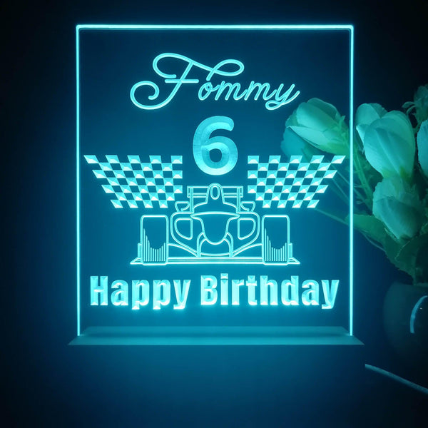 ADVPRO Happy Birthday – boy theme with big racing car at front Personalized Tabletop LED neon sign st5-p0044-tm - Sky Blue