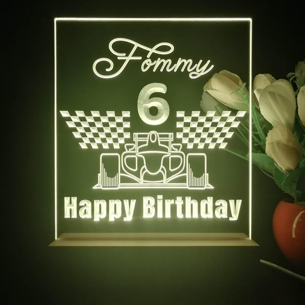 ADVPRO Happy Birthday – boy theme with big racing car at front Personalized Tabletop LED neon sign st5-p0044-tm - Yellow