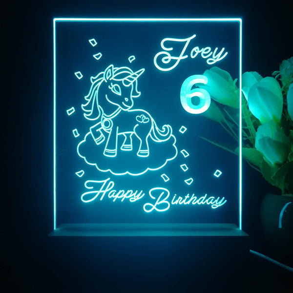 ADVPRO Happy Birthday – Girl theme unicorn Personalized Tabletop LED neon sign st5-p0046-tm - Sky Blue