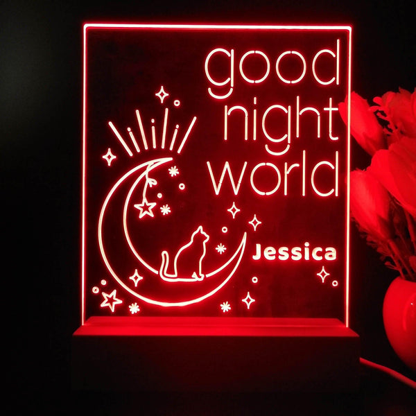 ADVPRO Good night world with cat Personalized Tabletop LED neon sign st5-p0049-tm - Red