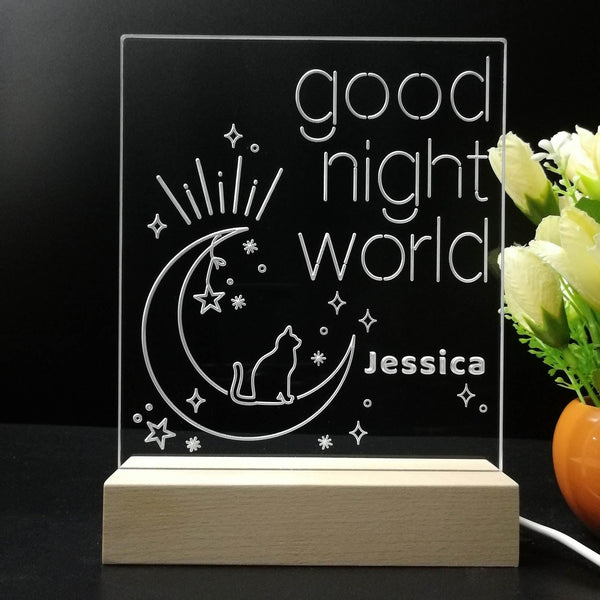 ADVPRO Good night world with cat Personalized Tabletop LED neon sign st5-p0049-tm - 7 Color