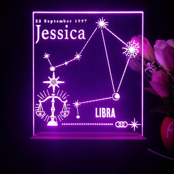 ADVPRO Zodiac Libra – Name & birthday Personalized Tabletop LED neon sign st5-p0068-tm - Purple