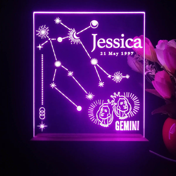 ADVPRO Zodiac Gemini – Name & birthday Personalized Tabletop LED neon sign st5-p0076-tm - Purple