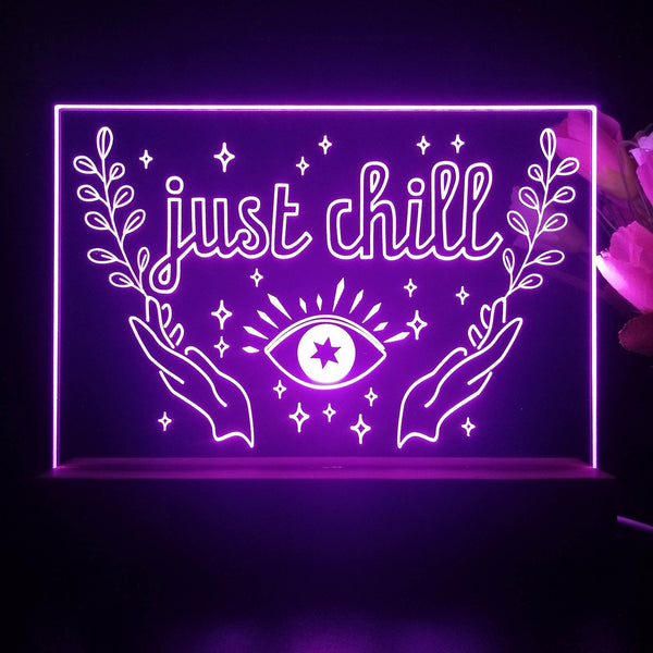 ADVPRO Just Chill_eye, hands with leafs Tabletop LED neon sign st5-j5016 - Purple